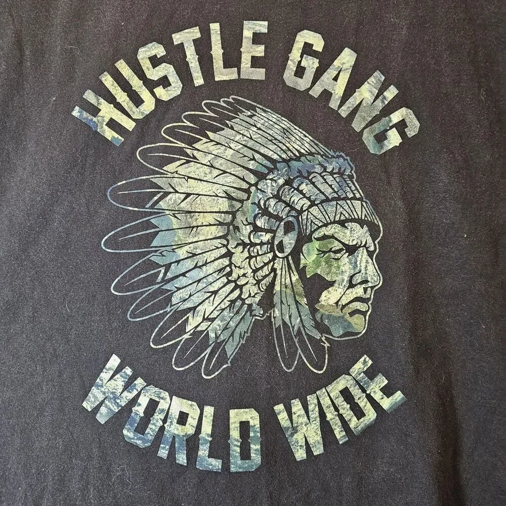 Hustle Gang Indian Head Native Americans Tribal Head Mens 3XL Black Tee Shirt 3X